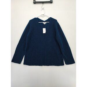 Velvet by G&S Women's Blue V-Neck Long Sleeved Ribbed Knit Blouse Size M US